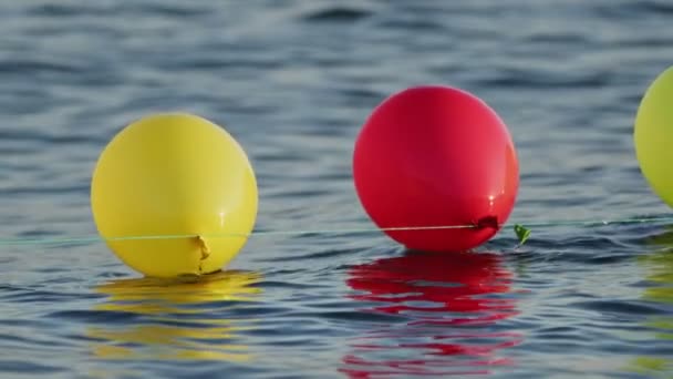 Grappige Kleurrijke Ballonnen Het Zeewater — Stockvideo