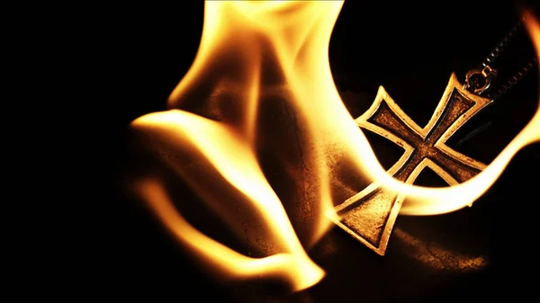 Christian Religion Symbol Cross Fire Flames — Stock Photo, Image