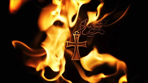 Christian Religion Symbol Cross Fire Flames — Stock Photo, Image