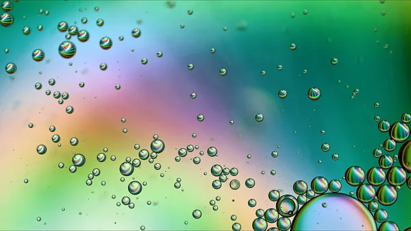 Abstracto Colorido Aceite Comida Gotas Burbujas Esferas Que Fluyen Superficie —  Fotos de Stock