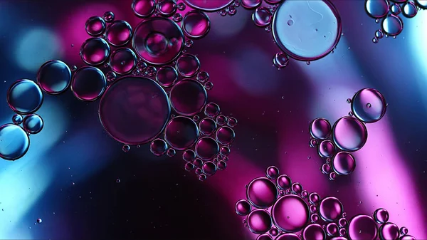 Abstrato Colorido Food Oil Gotas Bolhas Esferas Fluindo Superfície Água — Fotografia de Stock