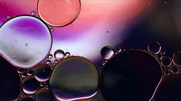 Abstract Colorful Food Oil Drops Bubbles Spheres Flowing Water Surface — Stock Photo, Image