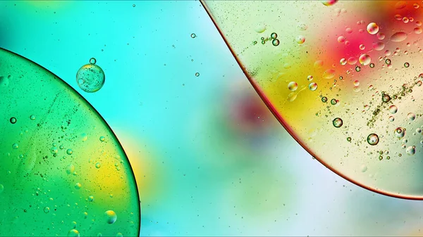Abstrato Colorido Food Oil Gotas Bolhas Esferas Fluindo Superfície Água Fotografia De Stock