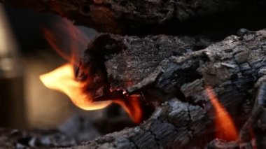 Meşe ağacı ızgara için yanan ateş alevleri