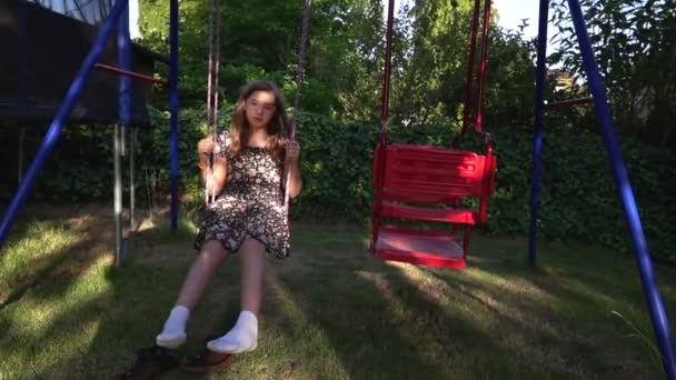 Young Teen Girl Alone Swing — Wideo stockowe