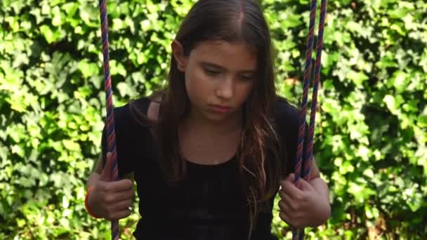 Young Teen Girl Alone Swing — Stock Video