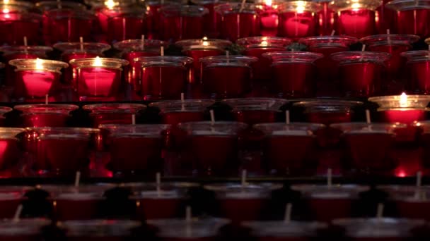 Holy Red Candles Prays Wishes Church — Stock Video