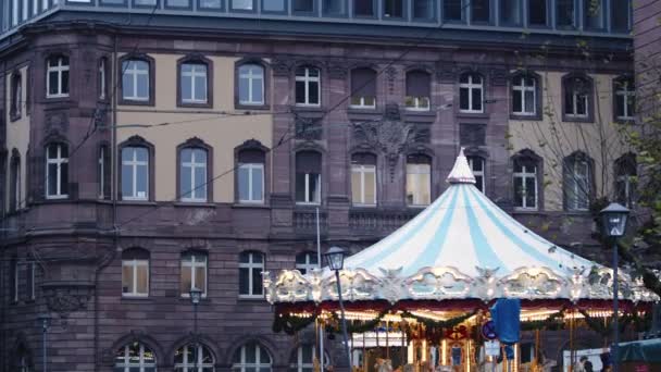 Новогодняя Карусель Набережной Франкфурте Германия — стоковое видео