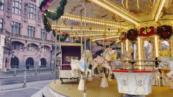 Nyårsafton Karusell Promenaden Frankfurt Tyskland — Stockvideo