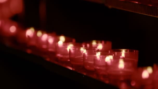 Red Wish Pray Candles Catholic Church — Vídeos de Stock