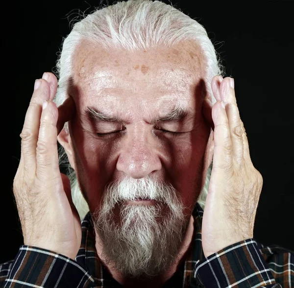 Old White Haired Man Have a Headache Photo