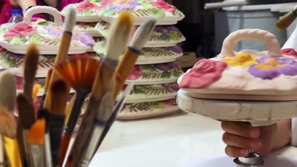 Working Handmade Creativity Ceramic Workshop Video — Stock Video