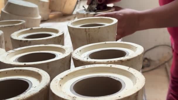 Working Handmade Creativity Ceramic Workshop Video — Stock Video