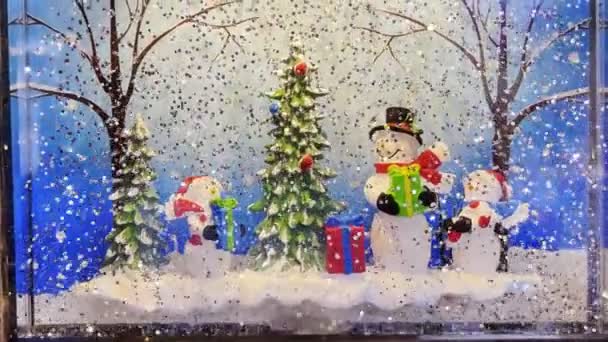 Weihnachten Und Neujahr Dekoration Schnee Glas Video — Stockvideo
