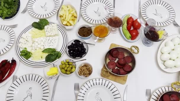 Tradicional Turco Desayuno Conjunto Sabores Platos — Vídeo de stock