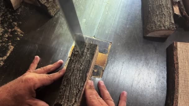 Carpenter Cutting Piece Wood — Stock Video