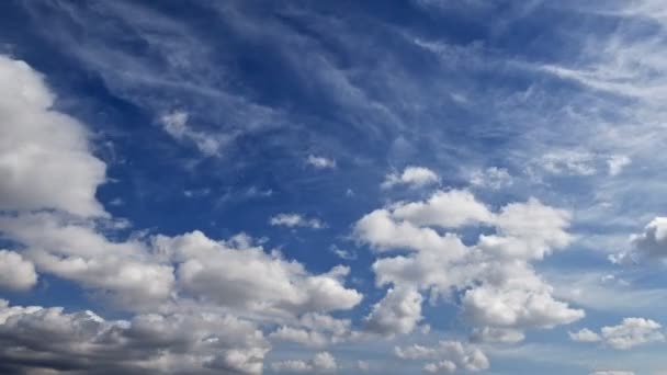 Які Білі Пухнасті Хмари Плавають Блакитному Небі — стокове відео