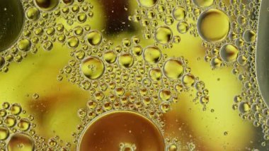 Soyut Renkli Gıda Yağı Kabarcıkları ve küreler Bir Yüzeye Akıyor