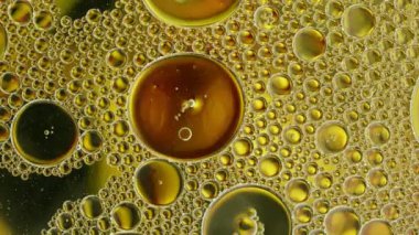 Soyut Renkli Gıda Yağı Kabarcıkları ve küreler Bir Yüzeye Akıyor