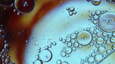 Soyut Renkli Gıda Yağı Kabarcıkları ve küreler Bir Yüzeye Akıyor
