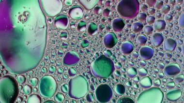 Soyut Renkli Gıda Yağı Kabarcıkları ve küreler Bir Yüzeye Akıyor