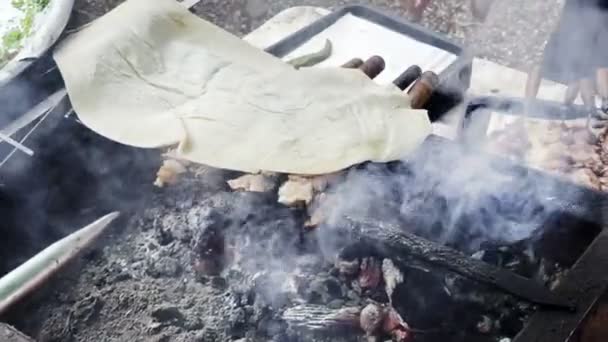 Kebab Turki Tradisional Api — Stok Video
