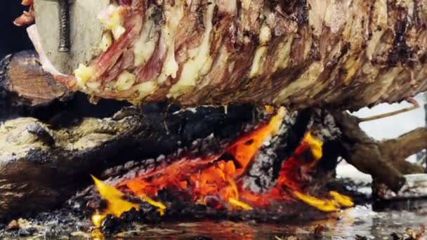 土耳其传统Kebab起火 — 图库视频影像