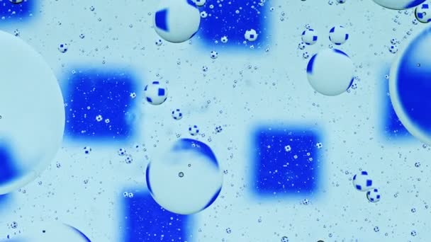 Abstrakt Färgglada Matolja Droppar Bubblor Och Sfärer Som Flyter Vattenytan — Stockvideo