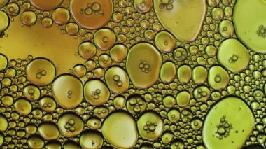Soyut Renkli Gıda Yağı Kabarcıkları ve küreler Su yüzeyine akıyor