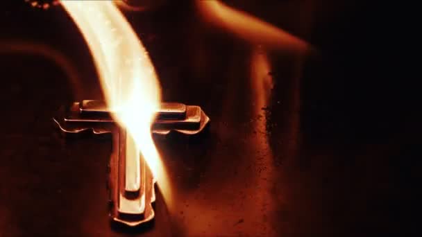 Christian Jesus Religion Symbol Cross Fire — Stock Video