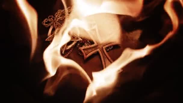 Vallás Szimbólum Pentagram Keresztény Kereszt Tűz — Stock videók