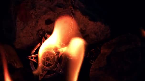 Символ Религии Пентаграмма Огне — стоковое видео