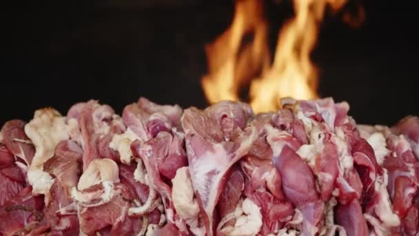 Turecki Tradycyjny Żywności Doner Cag Kebab Ogień — Wideo stockowe