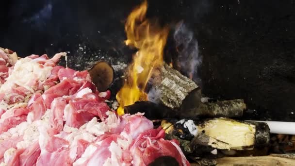 Турецкая Традиционная Еда Doner Cag Kebab Огне — стоковое видео