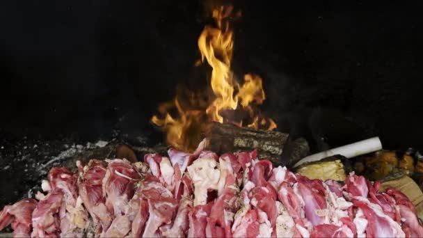 Makanan Tradisional Turki Doner Cag Kebab Atas Api — Stok Video