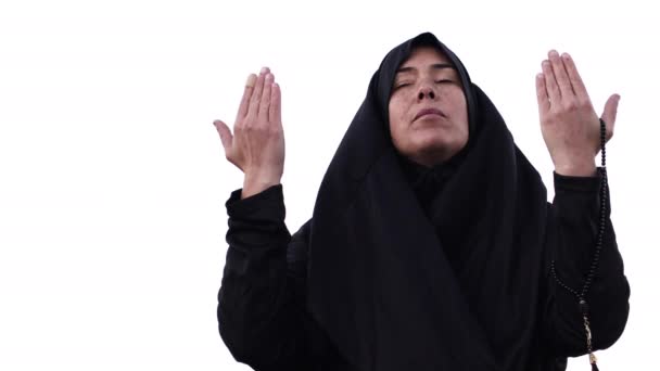 Τυφλή Μουσουλμάνα Νεαρή Γυναίκα Μαύρη Προσευχή Προσεύχεται Στον Αλλάχ — Αρχείο Βίντεο