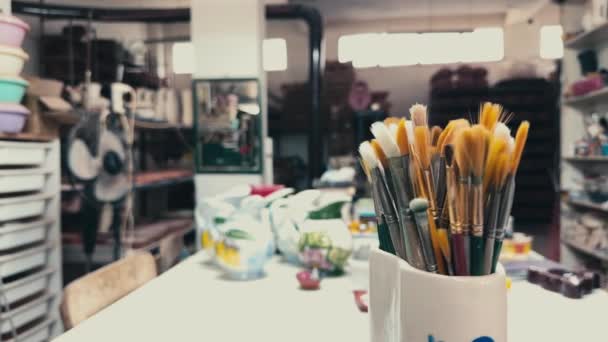 Colorful Brushes Ceramic Workshop — Stock Video