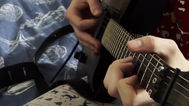 Macro Slow Motion View Playing Electro Guitar — Vídeo de Stock
