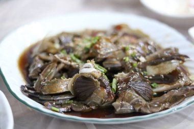 Ganjang gejang ya da Kore mutfağında salamura edilmiş çiğ yengeç. Yüksek kalite fotoğraf