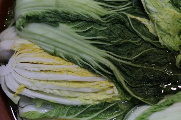 Groene Gele Napakool Chinese Bladeren Tentoongesteld Verse Voedselmarkt Hoge Kwaliteit — Stockfoto