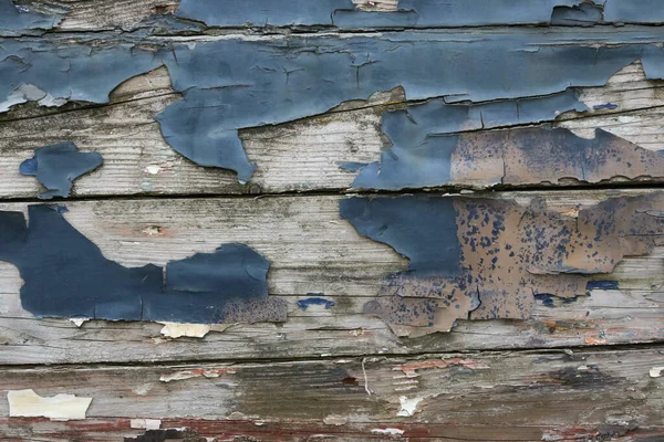 Teil Des Morschen Holzes Eines Verrottenden Bootes Mit Abblätternder Blauer — Stockfoto