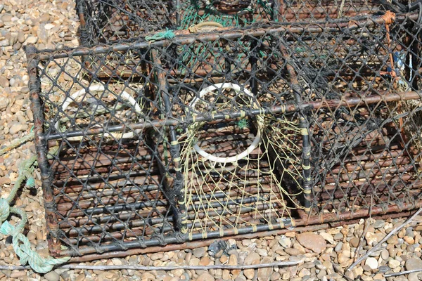 Empilhados Coloridas Redes Pesca Pote Lagosta Para Uso Como Fundo — Fotografia de Stock