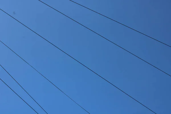 Power Transmission Lines Deep Blue Sky Copy Space High Quality — Stockfoto