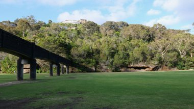 28 Kasım 2022 - Tunks Park, Sydney, NSW, Avustralya viyadük ve park manzarası. Kopyalama alanı olan yüksek kaliteli fotoğraf.