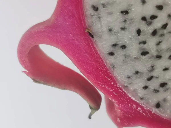 Close Image Pink Dragon Fruit Pitaya White Flesh Black Seeds — Stock Photo, Image