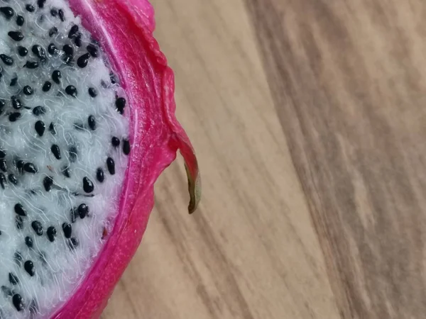 Close Image Pink Dragon Fruit Pitaya White Flesh Black Seeds — Stock Photo, Image