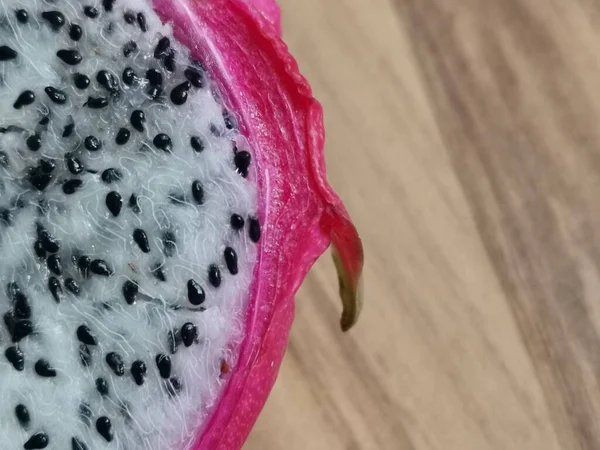 Image Rapprochée Fruit Rose Dragon Pitaya Avec Chair Blanche Des — Photo