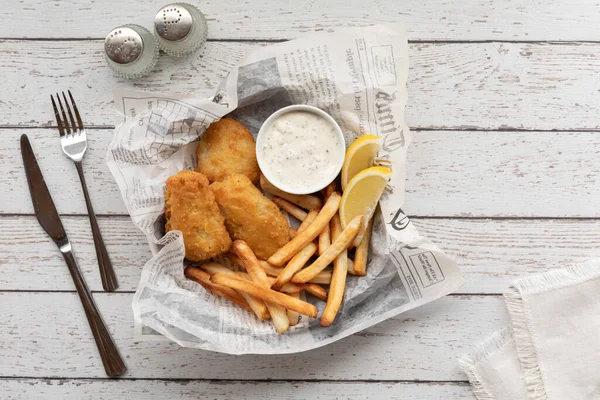 Top View Homemade Fish Chips Fresh Out Oven Tartar Sauce Royalty Free Stock Images