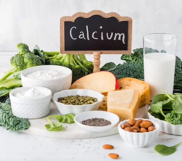 Arrangement Assorted Raw Whole Foods High Calcium Including Greens Nuts Stock Photo