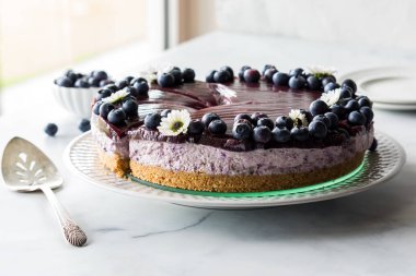 Lezzetli ev yapımı kremalı yaban mersinli cheesecake..